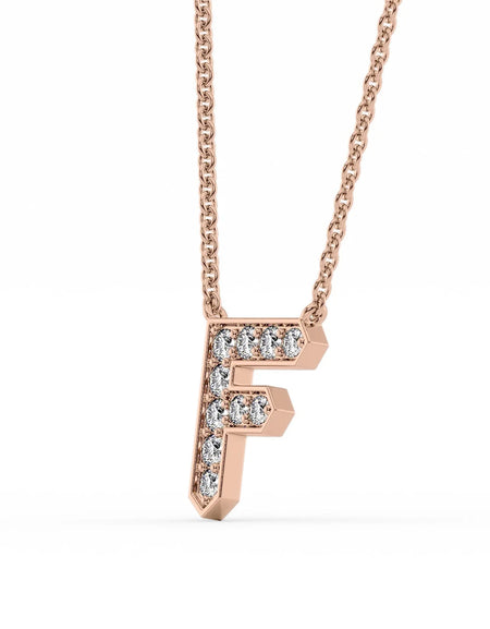 14k Rose Gold F Initial Diamond Pendant