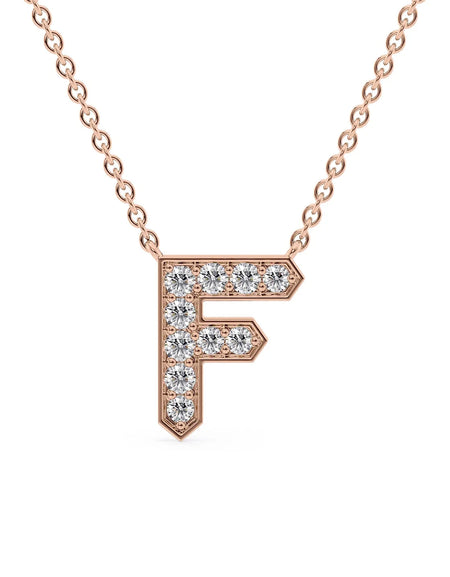 14k Rose Gold F Initial Diamond Pendant