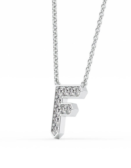 14k White Gold F Initial Diamond Pendant