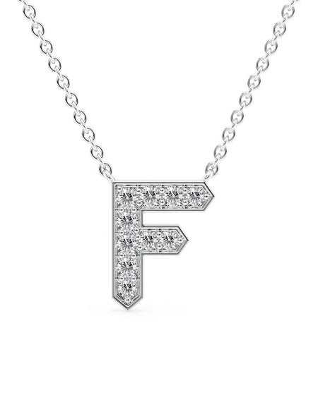 14k White Gold F Initial Diamond Pendant