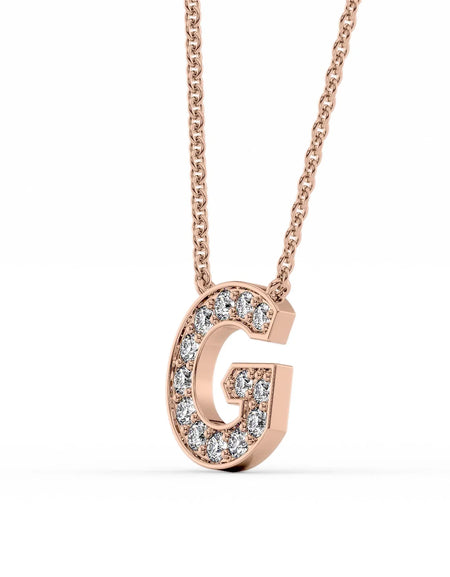 14k Rose Gold G Initial Diamond Pendant