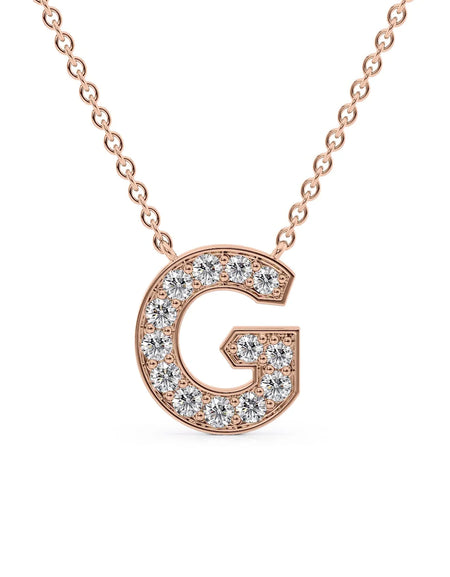 14k Rose Gold G Initial Diamond Pendant