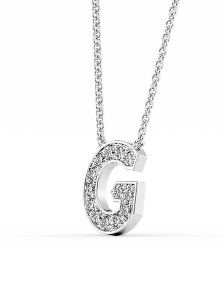 14k White Gold G Initial Diamond Pendant