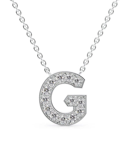 14k White Gold G Initial Diamond Pendant