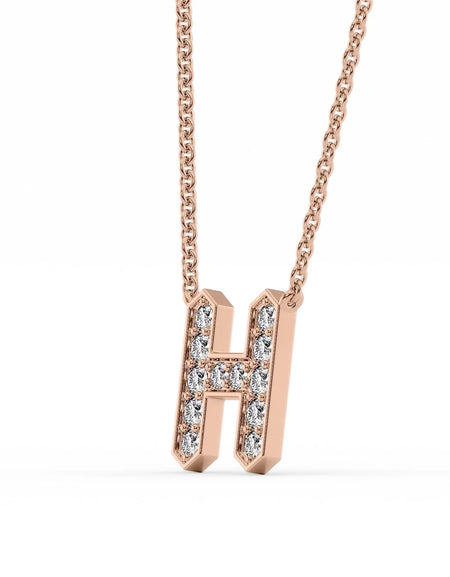 14k Rose Gold H Initial Diamond Pendant