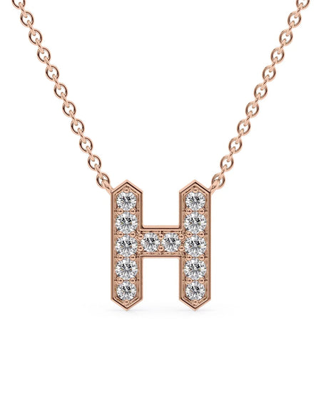 14k Rose Gold H Initial Diamond Pendant