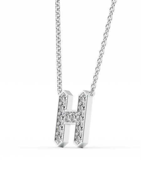 14k White Gold H Initial Diamond Pendant