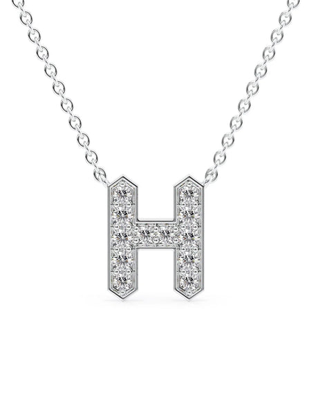 14k White Gold H Initial Diamond Pendant