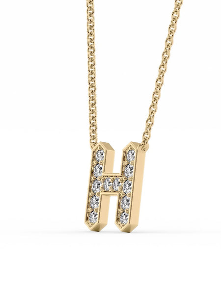 14k Yellow Gold H Initial Diamond Pendant