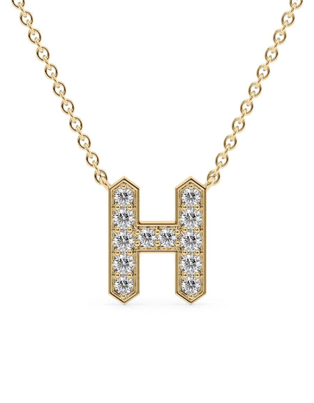 14k Yellow Gold H Initial Diamond Pendant
