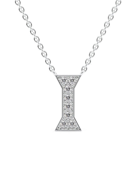 14k White Gold I Initial Diamond Pendant