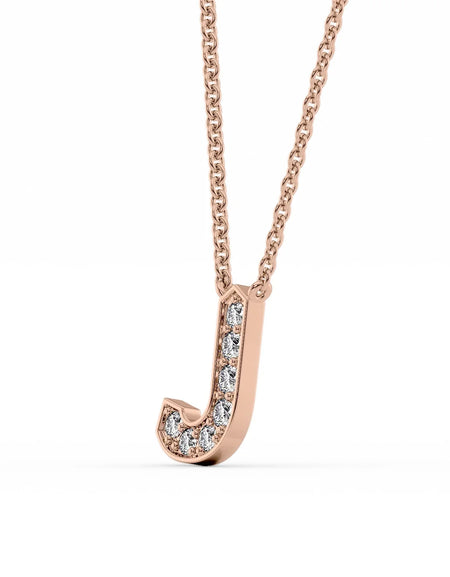 14k Rose Gold J Initial Diamond Pendant