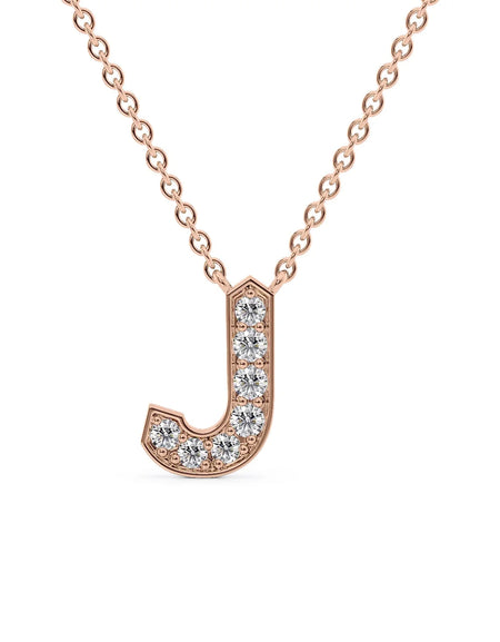 14k Rose Gold J Initial Diamond Pendant