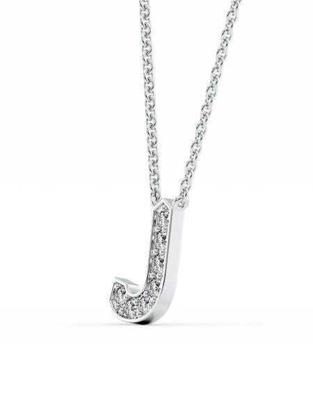 14k White Gold J Initial Diamond Pendant
