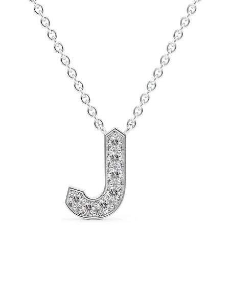 14k White Gold J Initial Diamond Pendant