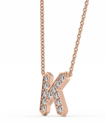 14k Rose Gold K Initial Diamond Pendant