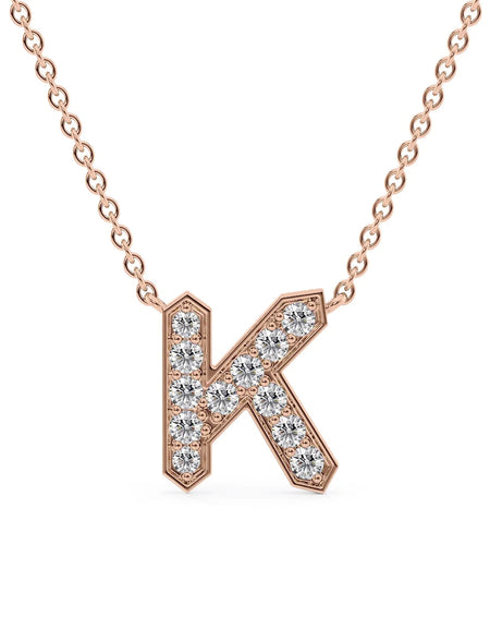 14k Rose Gold K Initial Diamond Pendant