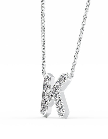 14k White Gold K Initial Diamond Pendant