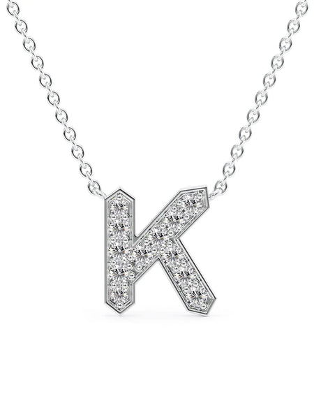 14k White Gold K Initial Diamond Pendant