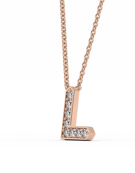 14k Rose Gold L Initial Diamond Pendant