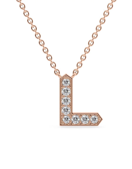 14k Rose Gold L Initial Diamond Pendant