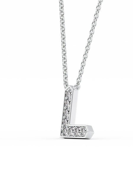 14k White Gold L Initial Diamond Pendant