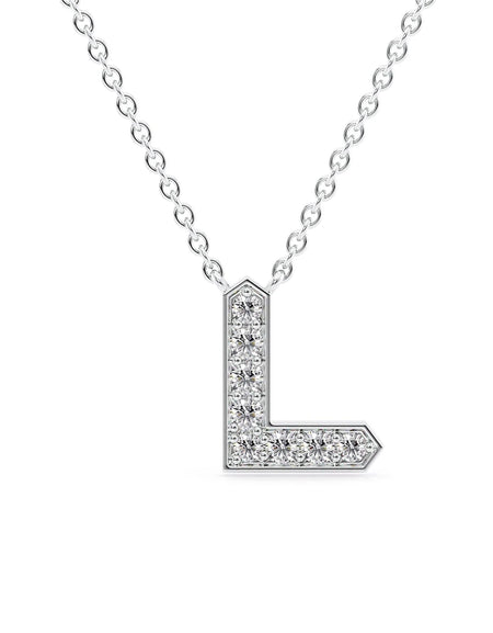14k White Gold L Initial Diamond Pendant