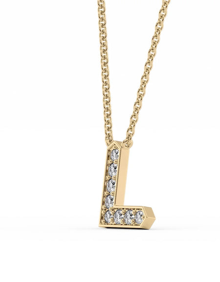 14k Yellow Gold L Initial Diamond Pendant