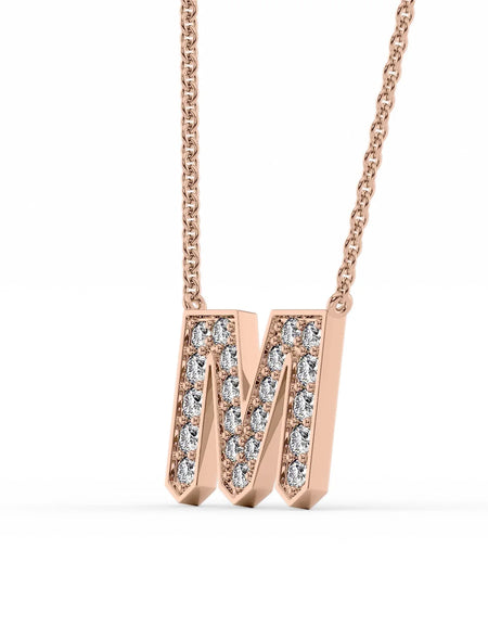 14k Rose Gold M Initial Diamond Pendant