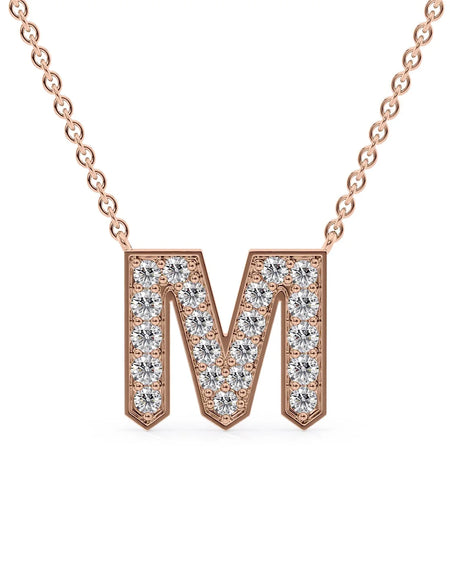 14k Rose Gold M Initial Diamond Pendant
