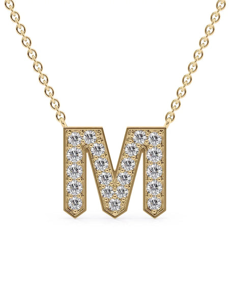 14k Yellow Gold M Initial Diamond Pendant