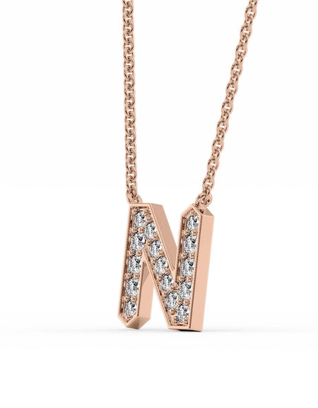 14k Rose Gold N Initial Diamond Pendant