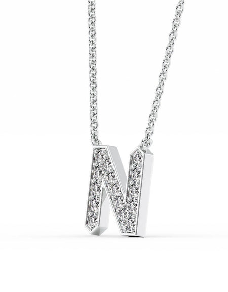 14k White Gold N Initial Diamond Pendant