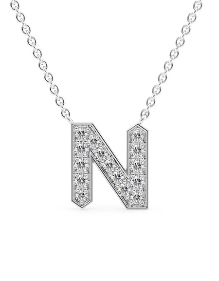 14k White Gold N Initial Diamond Pendant