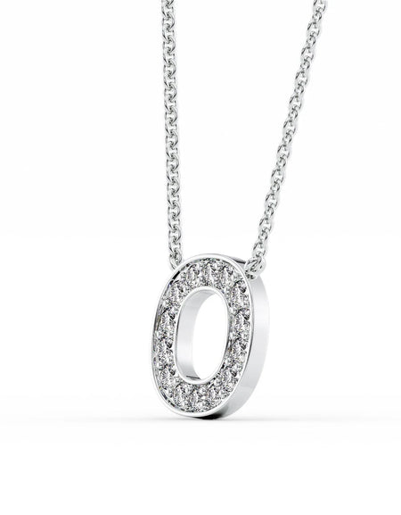 14k White Gold O Initial Diamond Pendant