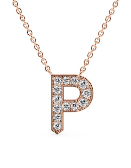 14k Rose Gold P Initial Diamond Pendant