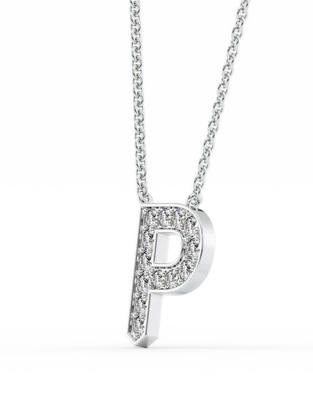 14k White Gold P Initial Diamond Pendant