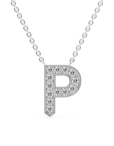 14k White Gold P Initial Diamond Pendant