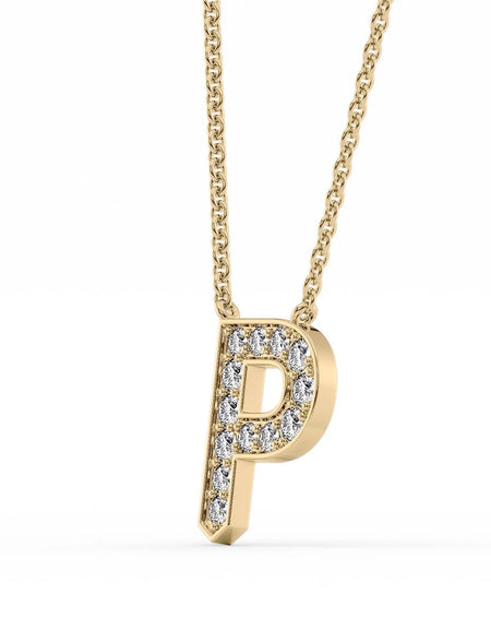 14k Yellow Gold P Initial Diamond Pendant