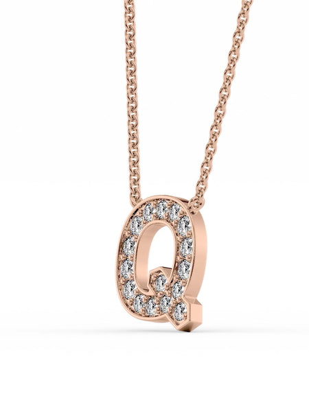14k Rose Gold Q Initial Diamond Pendant