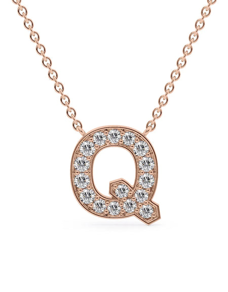 14k Rose Gold Q Initial Diamond Pendant