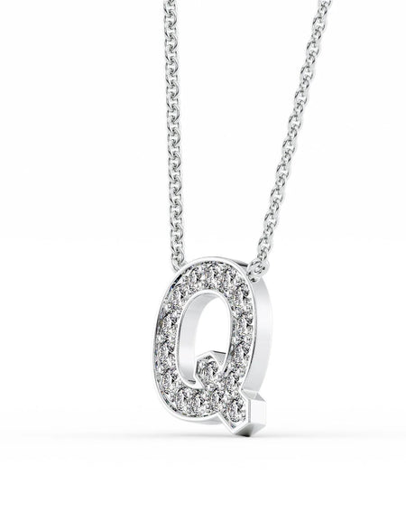 14k White Gold Q Initial Diamond Pendant