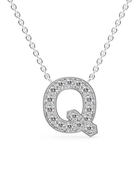 14k White Gold Q Initial Diamond Pendant