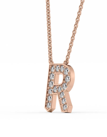 14k Rose Gold R Initial Diamond Pendant