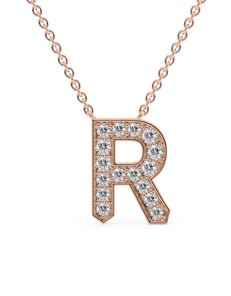 14k Rose Gold R Initial Diamond Pendant
