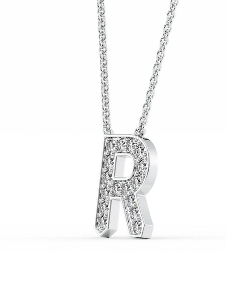 14k White Gold R Initial Diamond Pendant