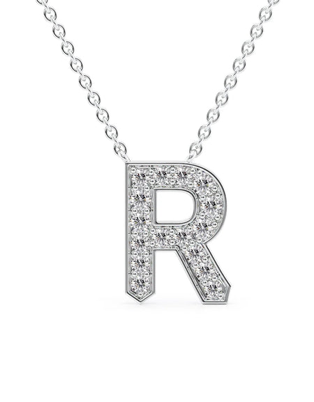 14k White Gold R Initial Diamond Pendant