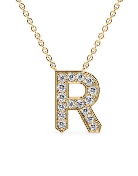 14k Yellow Gold R Initial Diamond Pendant
