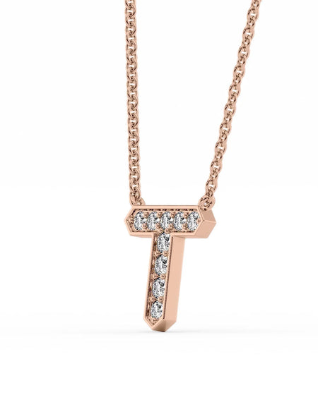 14k Rose Gold T Initial Diamond Pendant