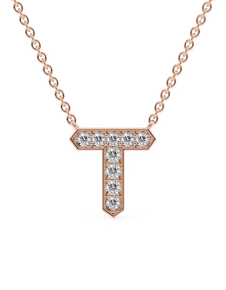 14k Rose Gold T Initial Diamond Pendant